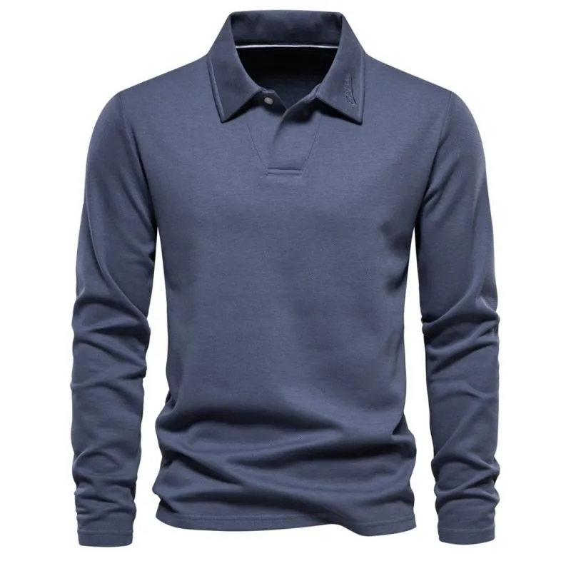 Men's Solid Color Lapel Long Sleeve Casual Polo Shirt 17866689Z sold by Manly
