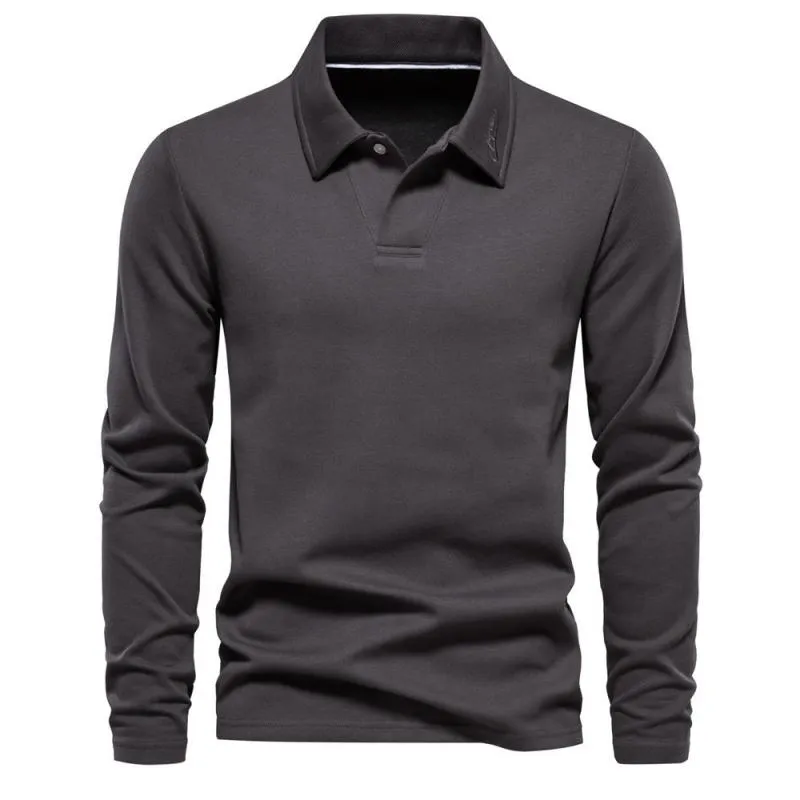 Men's Solid Color Lapel Long Sleeve Casual Polo Shirt 17866689Z sold by Manly product image thumbnail 5