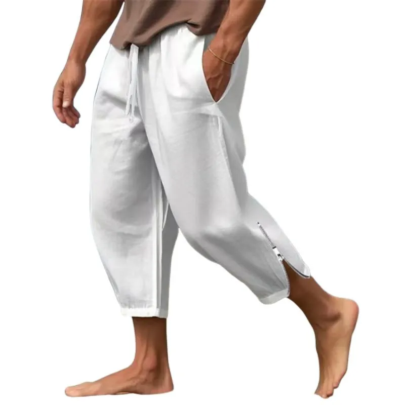 Men's Solid Loose Linen Elastic Waist Casual Pants 34261784Z sold by Manly