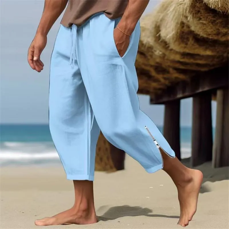 Men's Solid Loose Linen Elastic Waist Casual Pants 34261784Z sold by Manly product image thumbnail 4