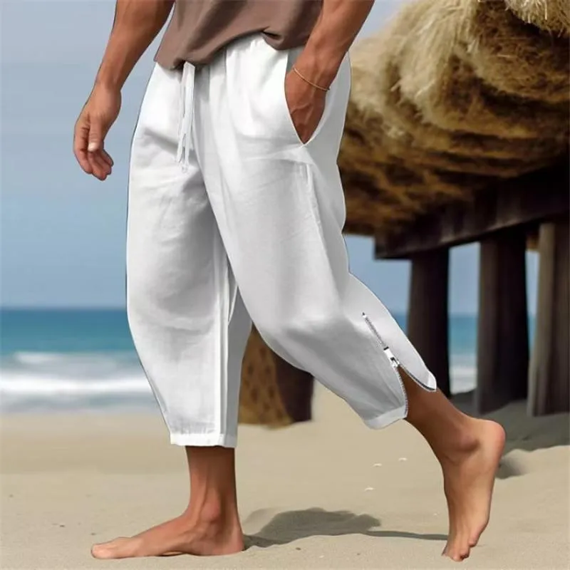 Men's Solid Loose Linen Elastic Waist Casual Pants 34261784Z sold by Manly product image thumbnail 2