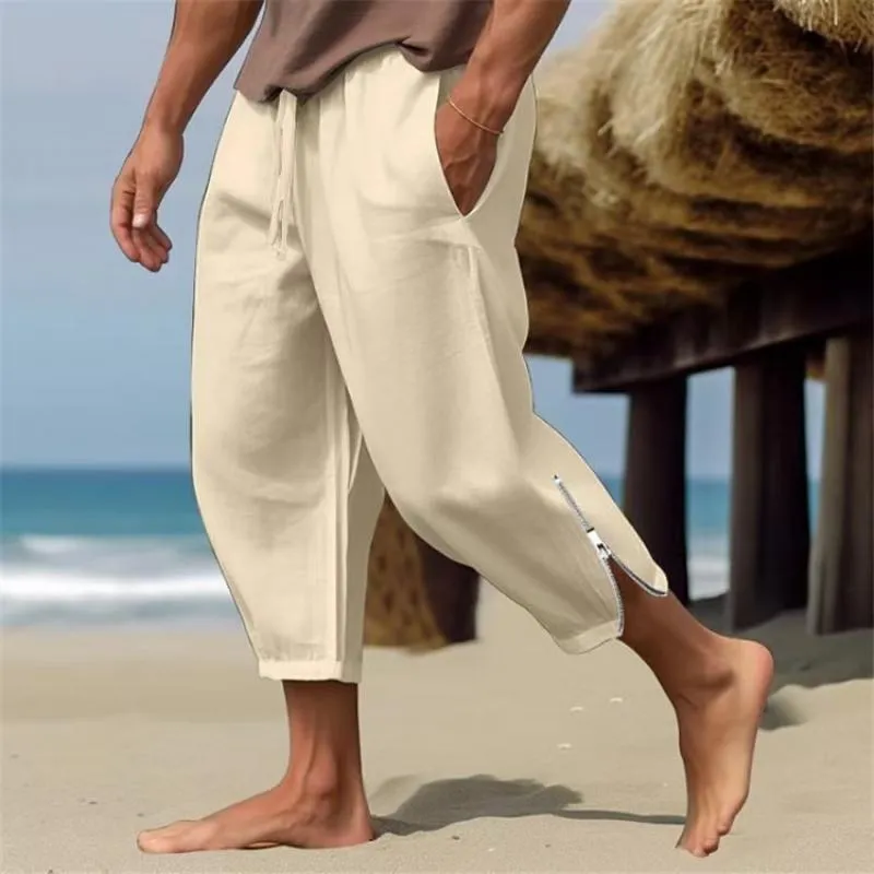 Men's Solid Loose Linen Elastic Waist Casual Pants 34261784Z sold by Manly product image thumbnail 5