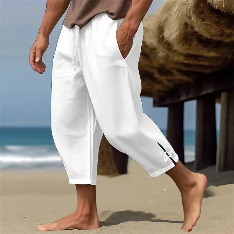 Men's Solid Loose Linen Elastic Waist Casual Pants 84135562Z sold by Manly product image thumbnail 2