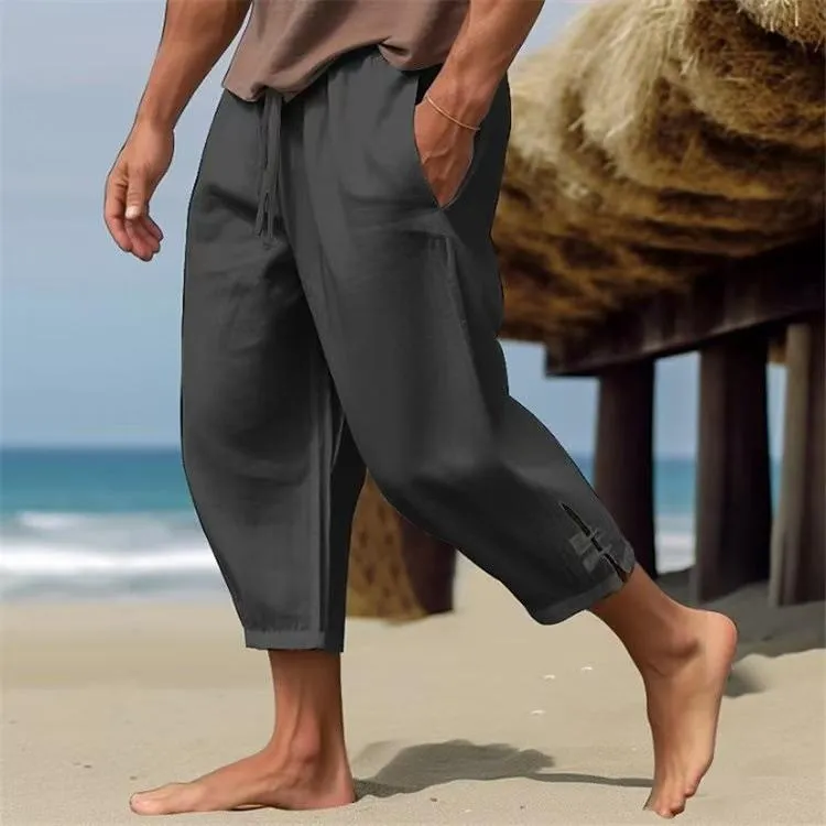 Men's Solid Loose Linen Elastic Waist Casual Pants 84135562Z sold by Manly product image thumbnail 3