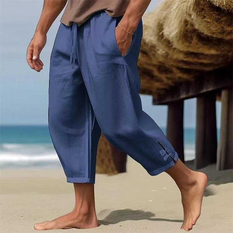 Men's Solid Loose Linen Elastic Waist Casual Pants 84135562Z sold by Manly product image thumbnail 4