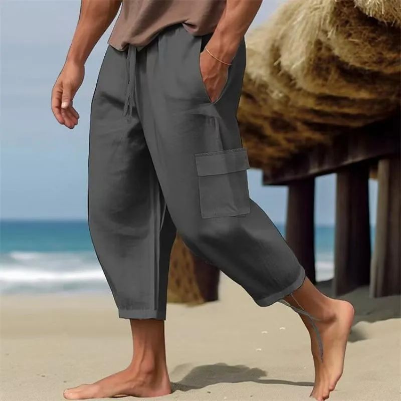 Men's Solid Loose Linen Elastic Waist Casual Pants 49392157Z sold by Manly product image thumbnail 3