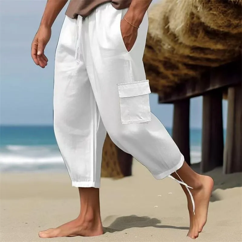 Men's Solid Loose Linen Elastic Waist Casual Pants 49392157Z sold by Manly product image thumbnail 2