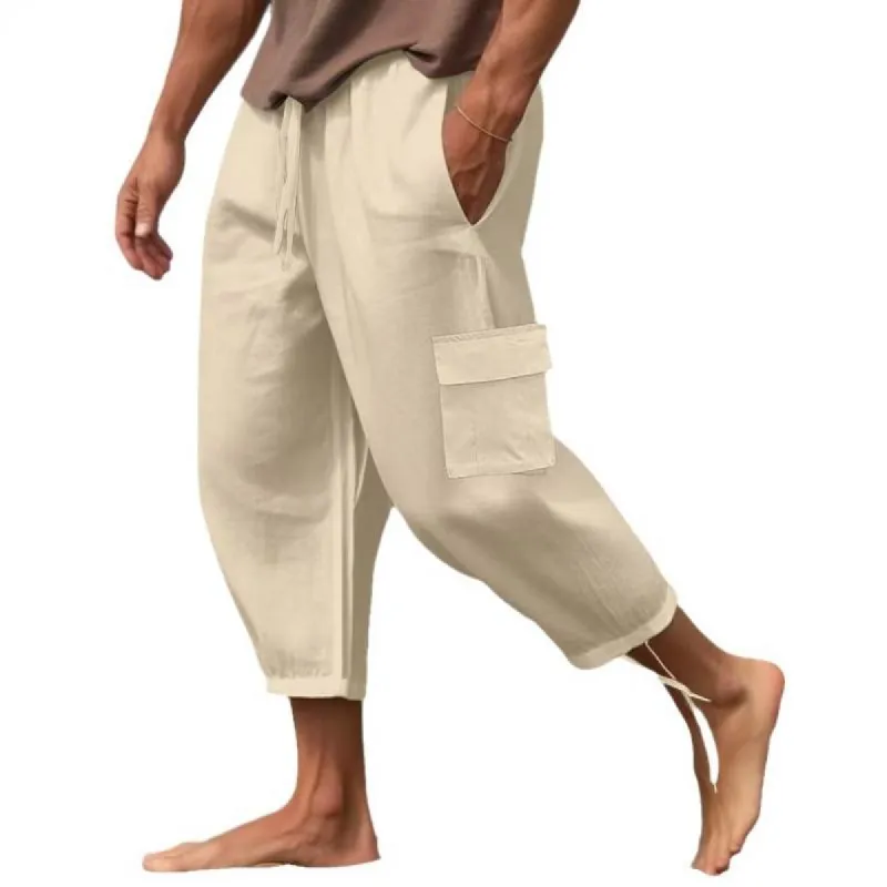 Men's Solid Loose Linen Elastic Waist Casual Pants 49392157Z sold by Manly