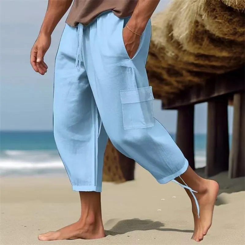 Men's Solid Loose Linen Elastic Waist Casual Pants 49392157Z sold by Manly product image thumbnail 4