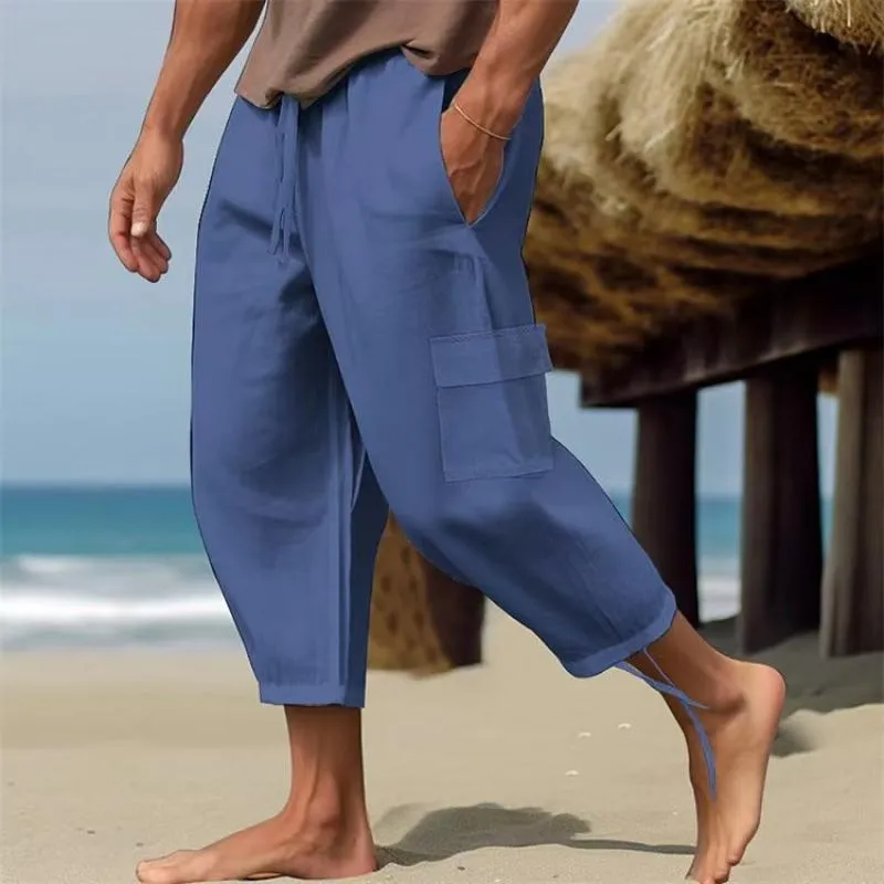 Men's Solid Loose Linen Elastic Waist Casual Pants 49392157Z sold by Manly product image thumbnail 5