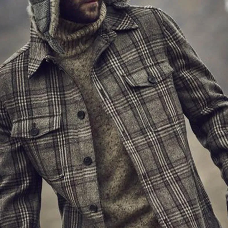 Men's Brushed Check Print Lapel Shirt Jacket 01621707X sold by Manly product image thumbnail 3