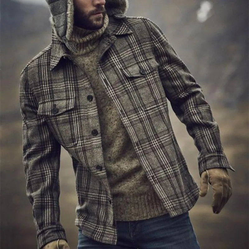 Men's Brushed Check Print Lapel Shirt Jacket 01621707X sold by Manly product image thumbnail 2