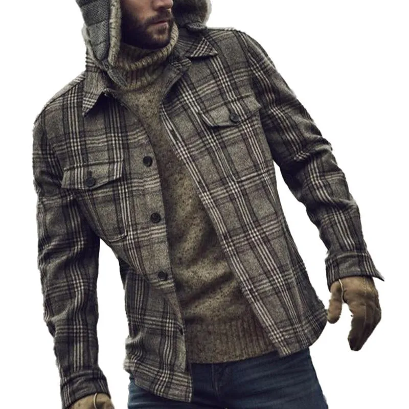 Men's Brushed Check Print Lapel Shirt Jacket 01621707X sold by Manly