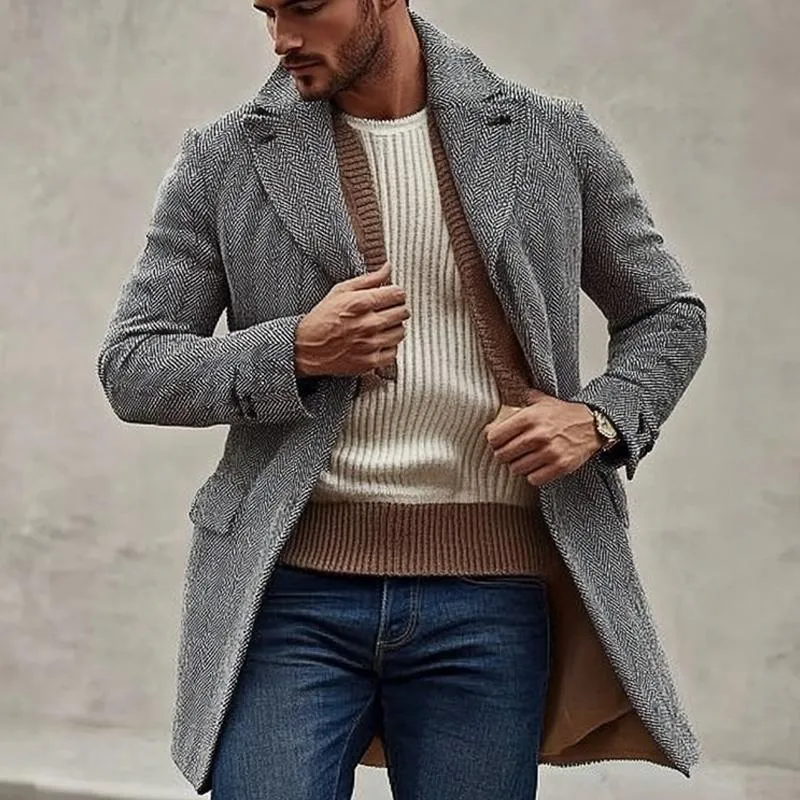 Men's Herringbone Single Breasted Mid-Length Coat 94888664X sold by Manly product image thumbnail 2