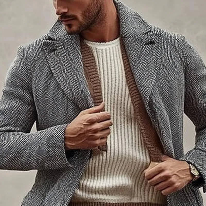 Men's Herringbone Single Breasted Mid-Length Coat 94888664X sold by Manly product image thumbnail 3