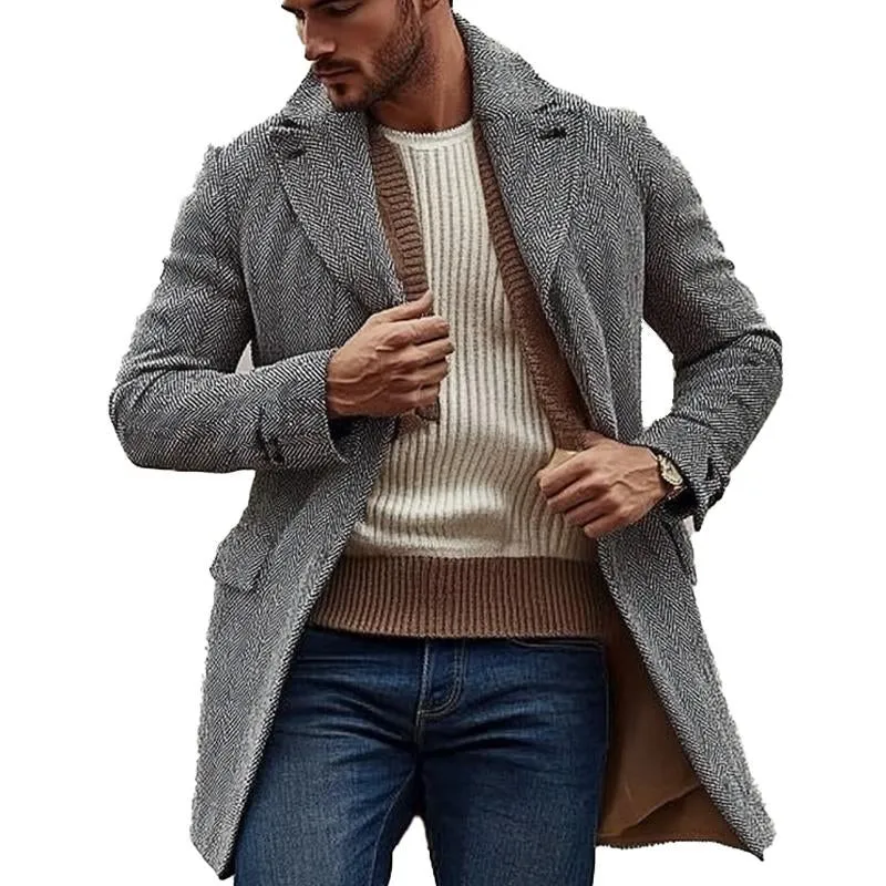 Men's Herringbone Single Breasted Mid-Length Coat 94888664X sold by Manly