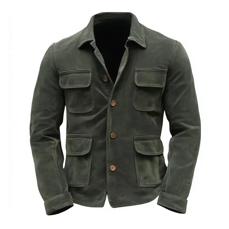 Men's Vintage Suede Multi-Pocket Lapel Jacket 98611332X sold by Manly