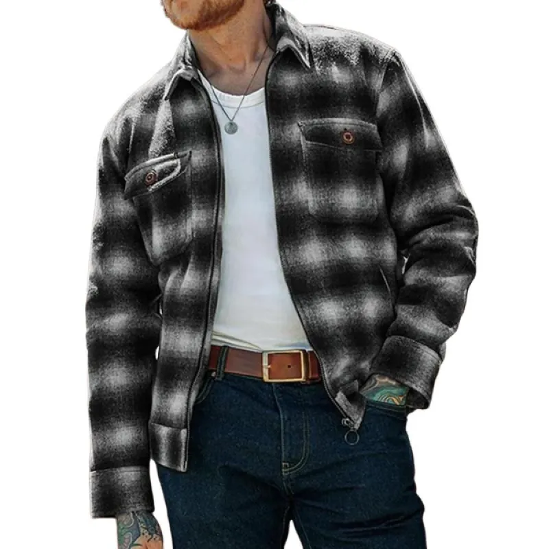 Men's Black and White Check Zip-up Jacket 16078090U sold by Manly