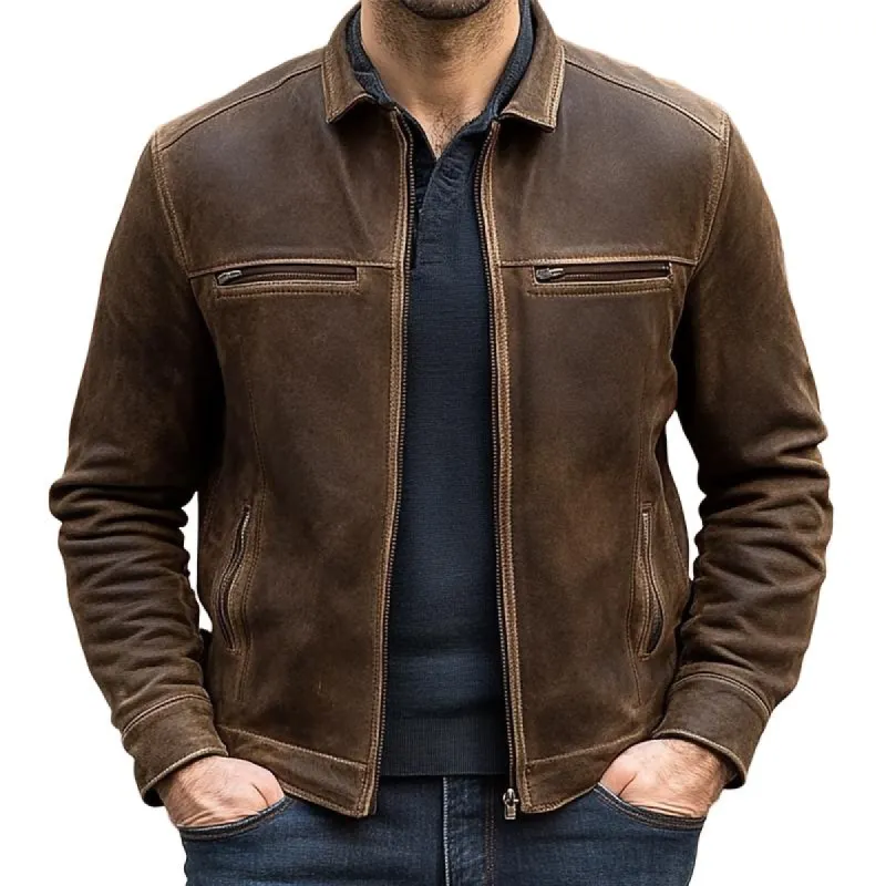 Men's Vintage Multi-Pocket Leather Jacket 99899299U sold by Manly