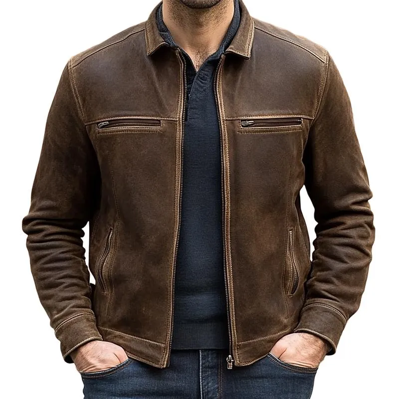 Men's Vintage Multi-Pocket Leather Jacket 99899299U sold by Manly