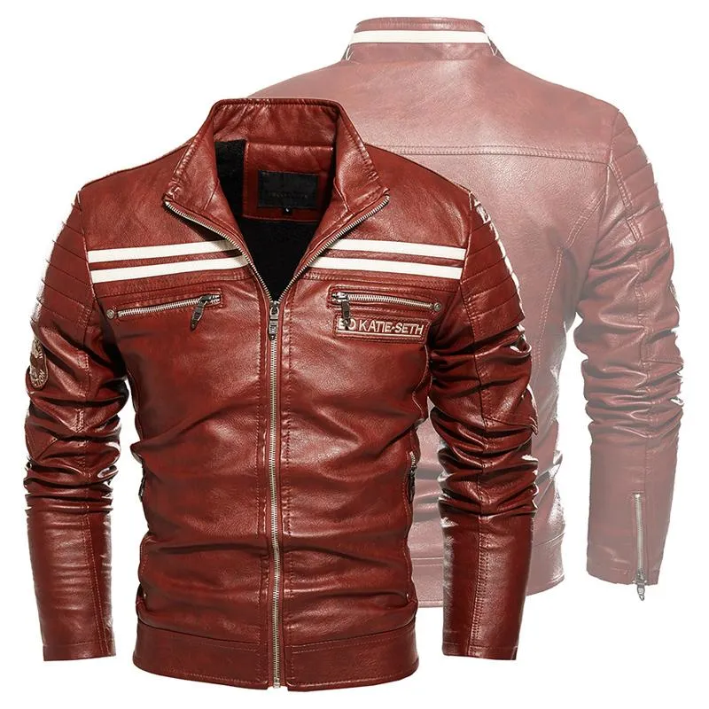 Men's Autumn Winter Motorcycle Fleece Leather Jacket 48685615U sold by Manly product image thumbnail 3
