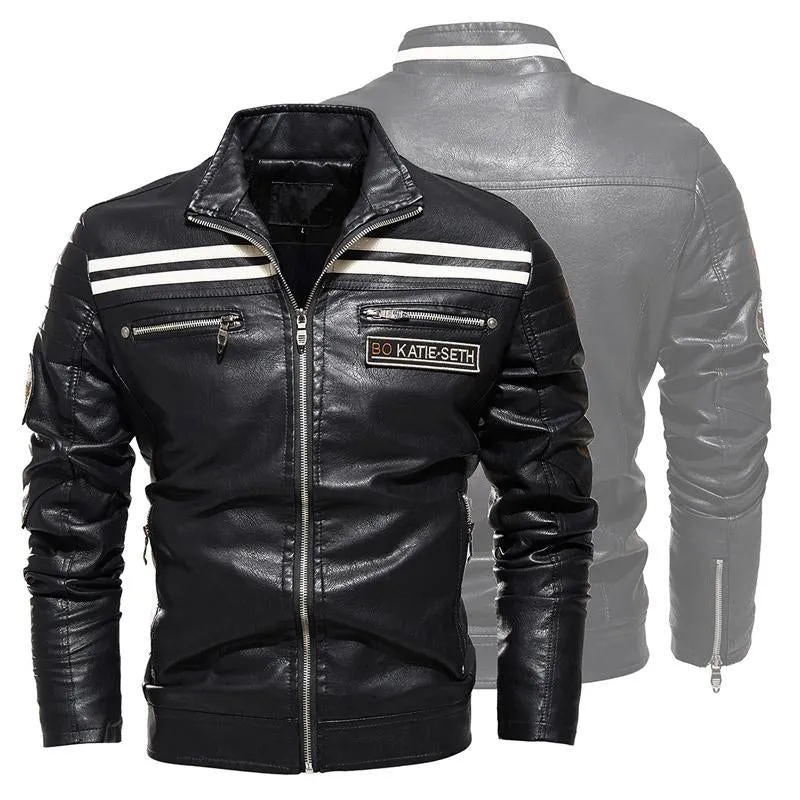 Men's Autumn Winter Motorcycle Fleece Leather Jacket 48685615U sold by Manly product image thumbnail 4