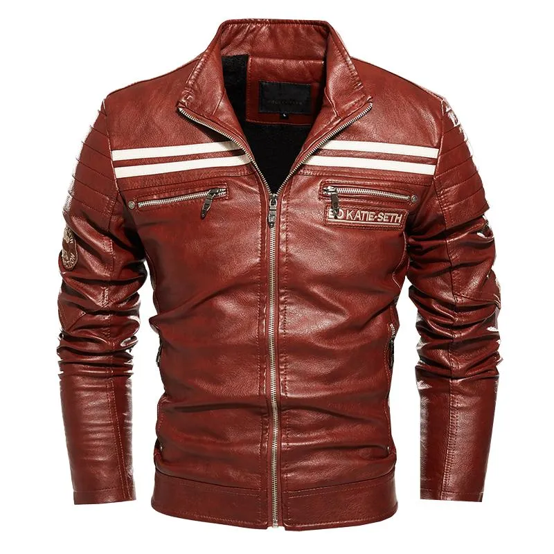 Men's Autumn Winter Motorcycle Fleece Leather Jacket 48685615U sold by Manly