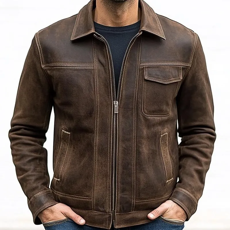 Men's Vintage Zipper Leather Jacket 99573371U sold by Manly product image thumbnail 3