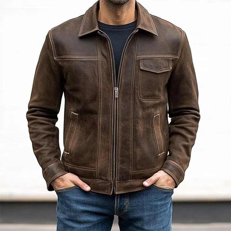 Men's Vintage Zipper Leather Jacket 99573371U sold by Manly product image thumbnail 2