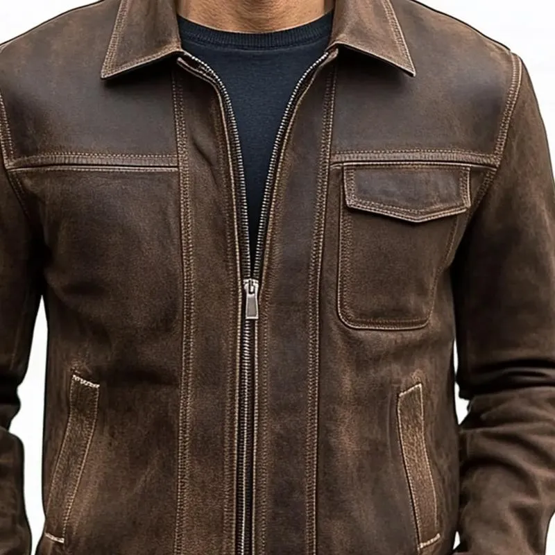 Men's Vintage Zipper Leather Jacket 99573371U sold by Manly product image thumbnail 4