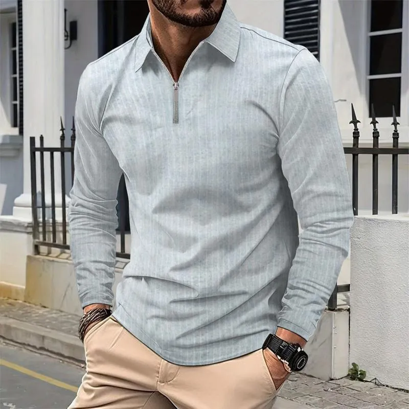 Men's Casual Striped Zipper Lapel Slim Fit Long Sleeve Polo Shirt 27246941M sold by Manly product image thumbnail 5