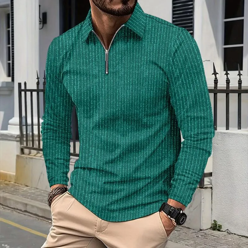 Men's Casual Striped Zipper Lapel Slim Fit Long Sleeve Polo Shirt 27246941M sold by Manly product image thumbnail 3
