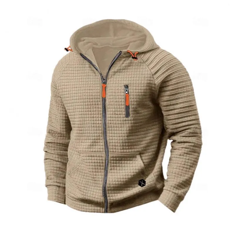 Men's Casual Checkered Jacquard Loose Zip Hooded Jacket 19460420M sold by Manly product image thumbnail 3