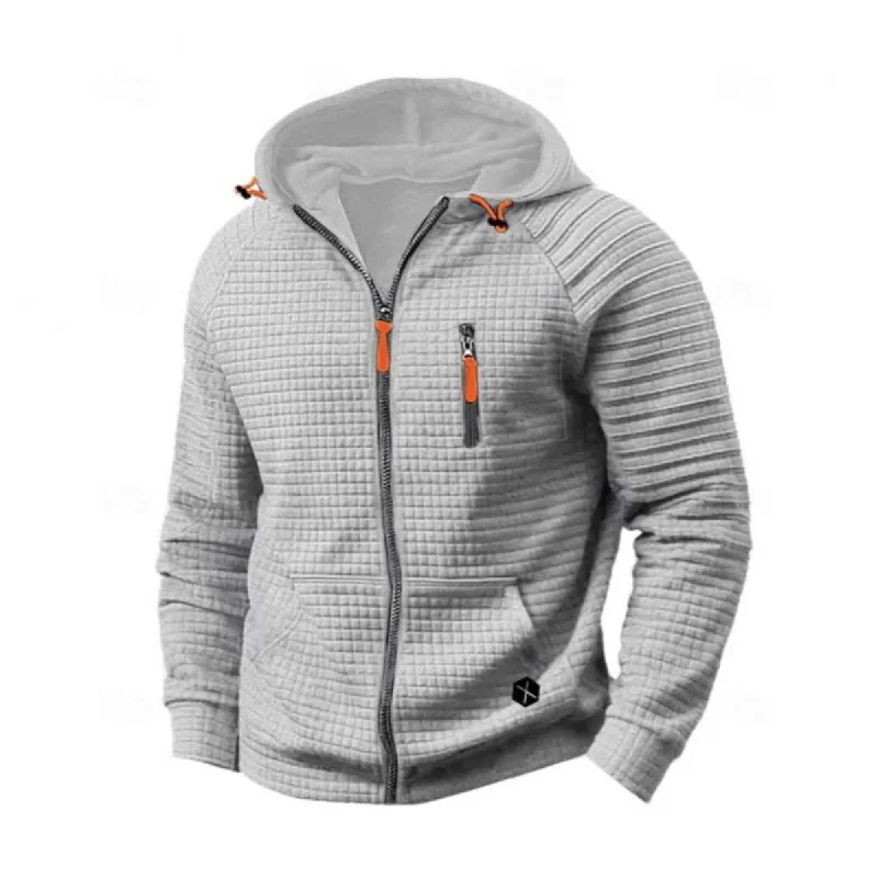 Men's Casual Checkered Jacquard Loose Zip Hooded Jacket 19460420M sold by Manly