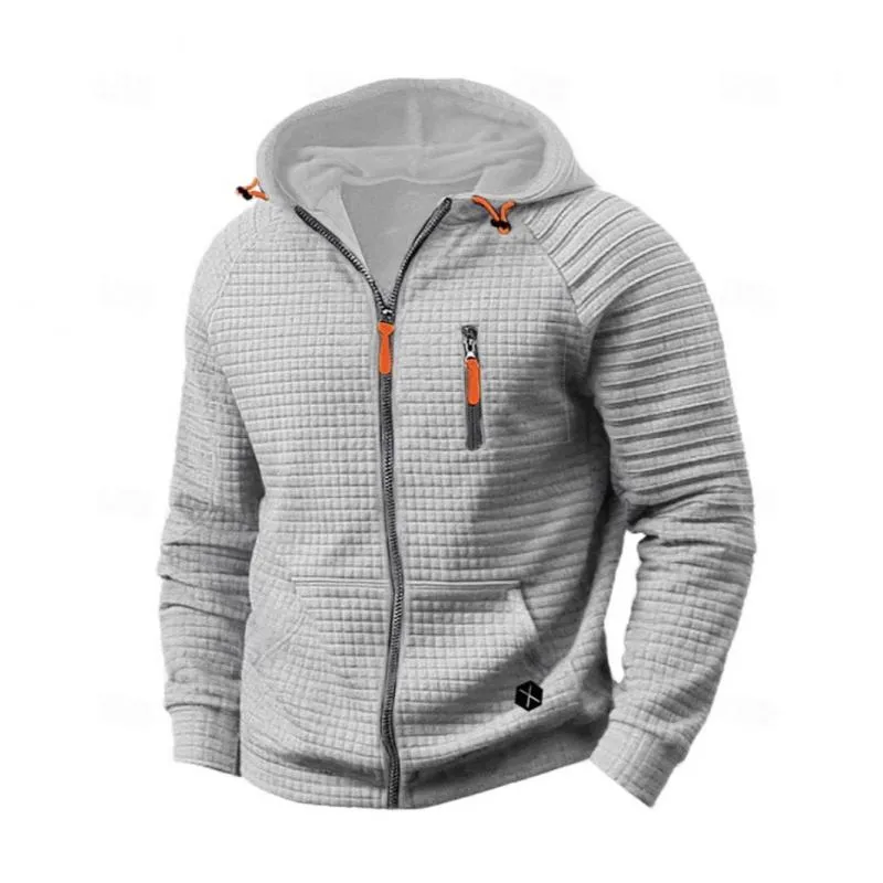 Men's Casual Checkered Jacquard Loose Zip Hooded Jacket 19460420M sold by Manly