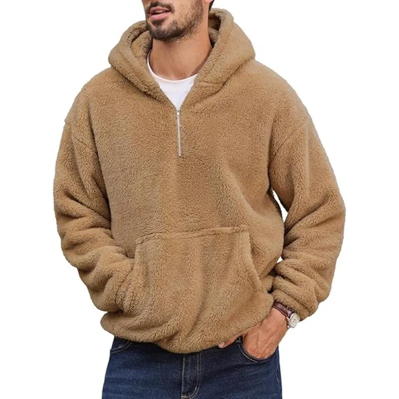 Men's Casual Outdoor Zipper Loose Pullover Plush Hoodie 30125597M sold by Manly