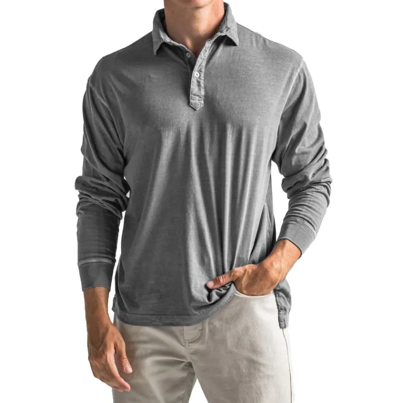 Men's Casual Cotton Blended Lapel Loose Long Sleeve Polo Shirt 60960089M sold by Manly product image thumbnail 3