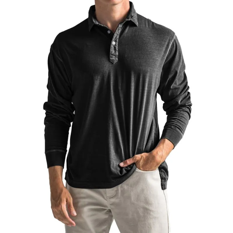 Men's Casual Cotton Blended Lapel Loose Long Sleeve Polo Shirt 60960089M sold by Manly