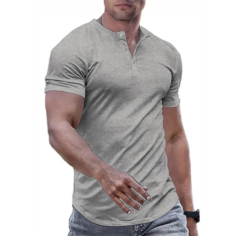 Men's Solid Color Knitted Round Collar Short-sleeved T-shirt 39339160X sold by Manly