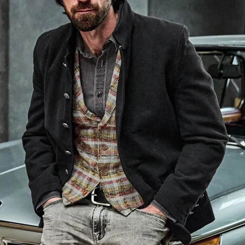 Men's Solid Color Casual Stand Collar Single Breasted Jacket 07916345X sold by Manly product image thumbnail 2