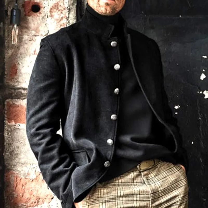 Men's Solid Color Casual Stand Collar Single Breasted Jacket 07916345X sold by Manly product image thumbnail 4