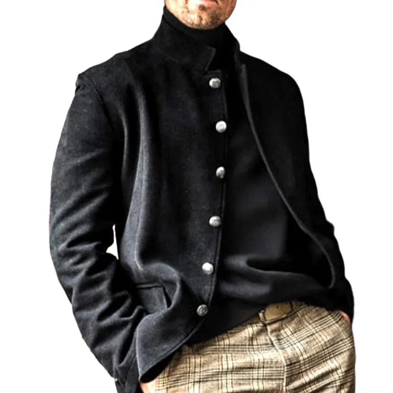 Men's Solid Color Casual Stand Collar Single Breasted Jacket 07916345X sold by Manly