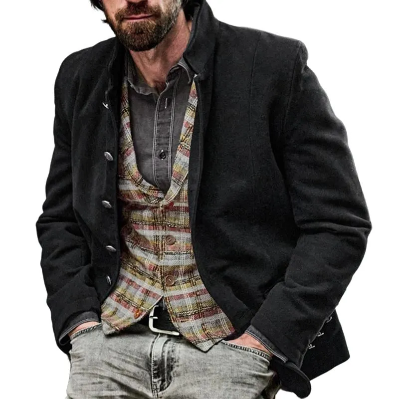 Men's Solid Color Casual Stand Collar Single Breasted Jacket 07916345X sold by Manly product image thumbnail 3