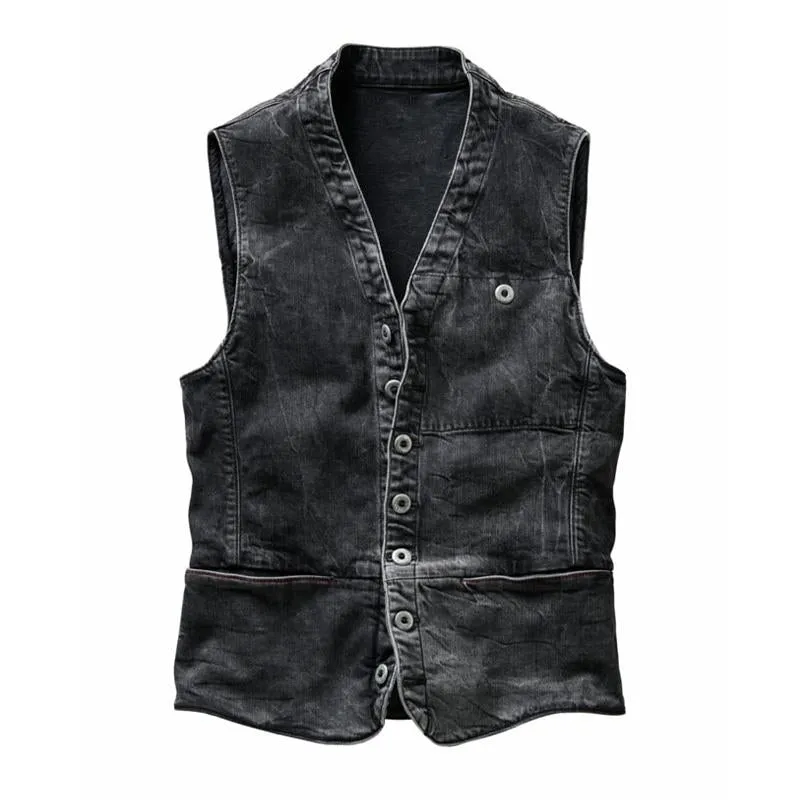 Men's Vintage Washed Denim V-Neck Vest 65774022X sold by Manly