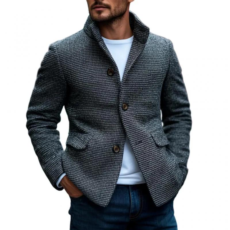 Men's Vintage Stand Collar Houndstooth Single-breasted Slim-fit Blazer 13169605M sold by Manly
