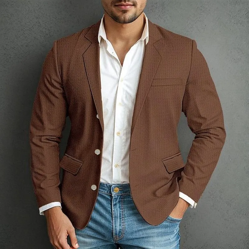 Men's Solid Color Waffle Notch Lapel Two Buttons Casual Blazer 66554341Z sold by Manly product image thumbnail 4