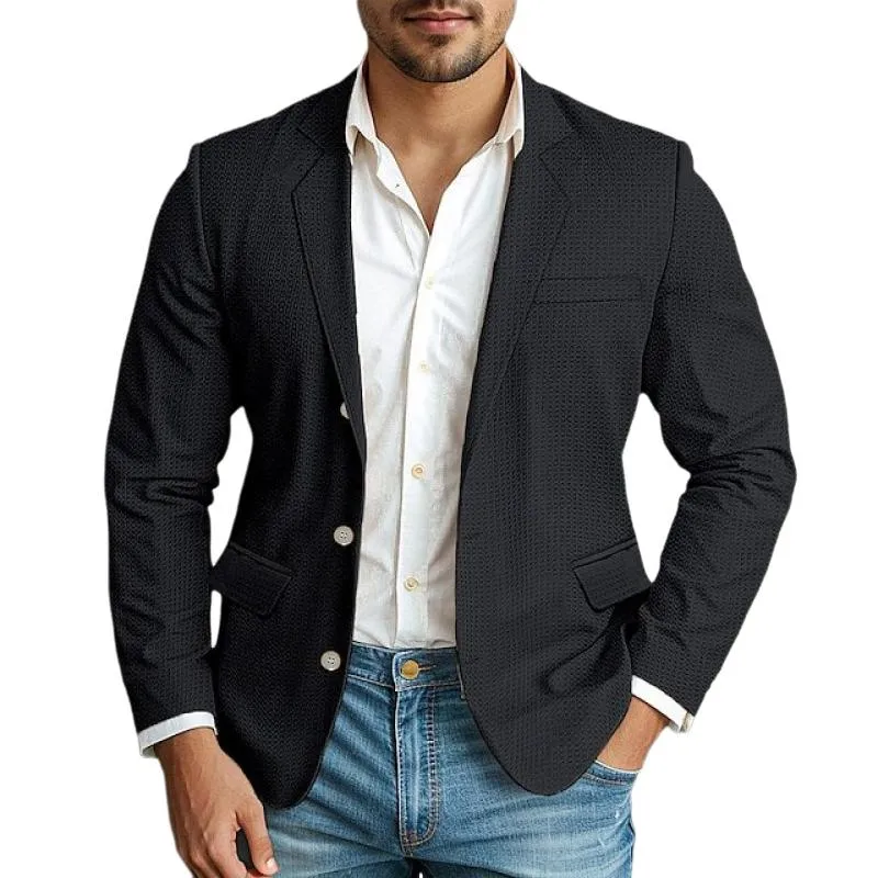 Men's Solid Color Waffle Notch Lapel Two Buttons Casual Blazer 66554341Z sold by Manly