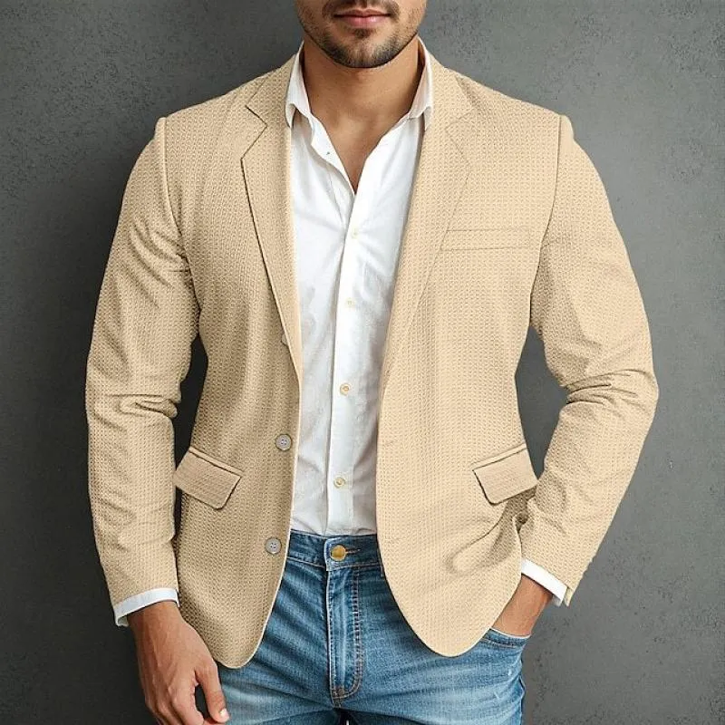 Men's Solid Color Waffle Notch Lapel Two Buttons Casual Blazer 66554341Z sold by Manly product image thumbnail 3