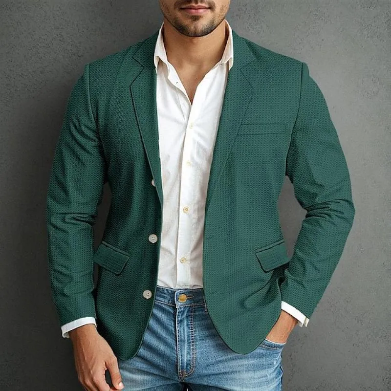 Men's Solid Color Waffle Notch Lapel Two Buttons Casual Blazer 66554341Z sold by Manly product image thumbnail 5