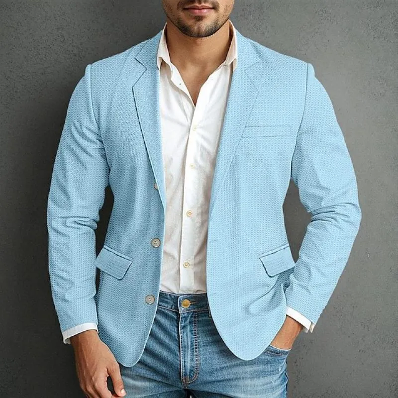 Men's Solid Color Waffle Notch Lapel Two Buttons Casual Blazer 66554341Z sold by Manly product image thumbnail 2